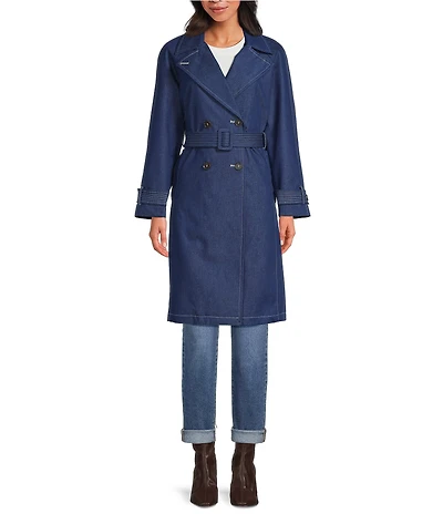 kate spade new york Denim Water Resistant Notch Collar Long Sleeve Belted Trench Coat