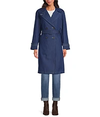 kate spade new york Denim Water Resistant Notch Collar Long Sleeve Belted Trench Coat