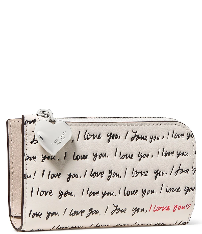 kate spade new york Devin Small 'I Love You' Embossed Script Slim Bifold Wallet
