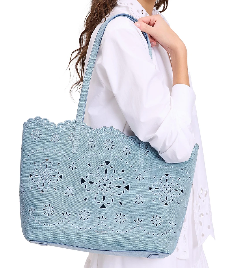 kate spade new york Spade Flower Do It All Perforated Denim Suede Tote Bag