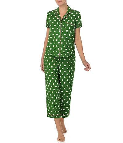 kate spade new york Dot Print Short Sleeve Notch Collar Cropped Jersey Knit Pajama Set