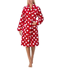 kate spade new york Dotted Print Long Sleeve Shawl Collar Chenille Plush Short Robe