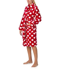 kate spade new york Dotted Print Long Sleeve Shawl Collar Chenille Plush Short Robe