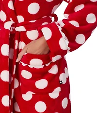 kate spade new york Dotted Print Long Sleeve Shawl Collar Chenille Plush Short Robe