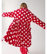 kate spade new york Dotted Print Long Sleeve Shawl Collar Chenille Plush Short Robe