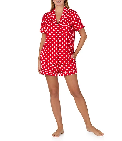 kate spade new york Dotted Print Short Sleeve Notch Collar Jersey Knit Shorty Pajama Set