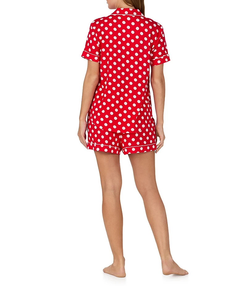 kate spade new york Dotted Print Short Sleeve Notch Collar Jersey Knit Shorty Pajama Set
