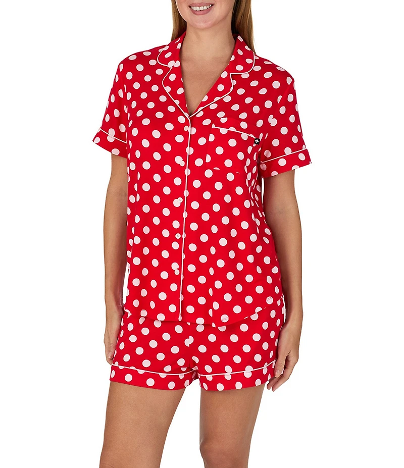 kate spade new york Dotted Print Short Sleeve Notch Collar Jersey Knit Shorty Pajama Set