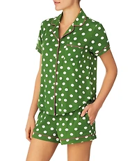 kate spade new york Dotted Short Sleeve Notch Collar Cozy Knit Jersey Shorty Pajama Set