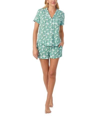 kate spade new york Duck Print Short Sleeve Notch Collar Knit Shorty Pajama Set