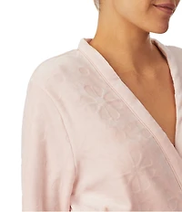 kate spade new york Embossed Floral Plush Long Sleeve Tie-Front Short Wrap Cozy Robe