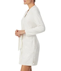 kate spade new york Embossed Floral Plush Long Sleeve Tie-Front Short Wrap Cozy Robe