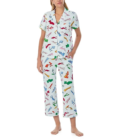 kate spade new york Favorite Shoe Print Short Sleeve Notch Collar Cropped Pajama Set
