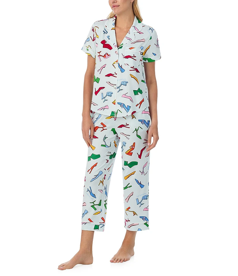kate spade new york Favorite Shoe Print Short Sleeve Notch Collar Cropped Pajama Set