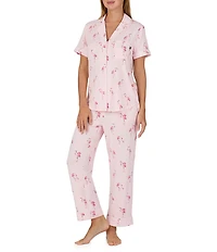 kate spade new york Flamingo Print Short Sleeve Notch Collar Jersey Knit Cropped Pajama Set