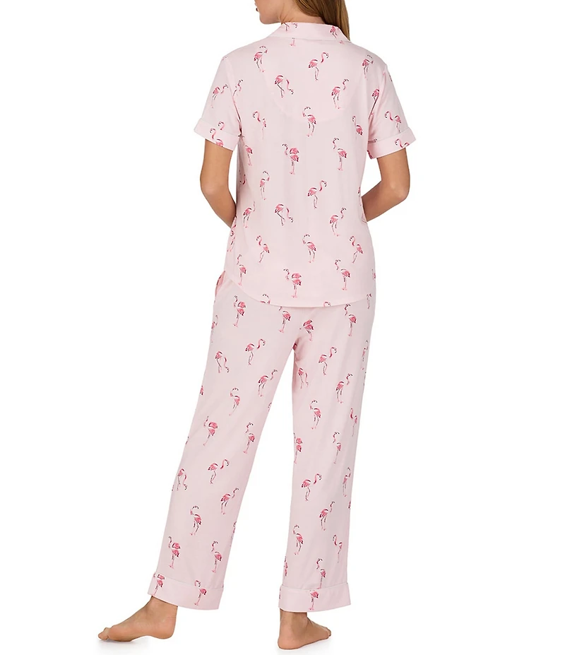 kate spade new york Flamingo Print Short Sleeve Notch Collar Jersey Knit Cropped Pajama Set