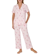 kate spade new york Flamingo Print Short Sleeve Notch Collar Jersey Knit Cropped Pajama Set