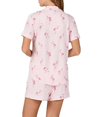 kate spade new york Flamingo Print Short Sleeve Notch Collar Jersey Knit Shorty Pajama Set