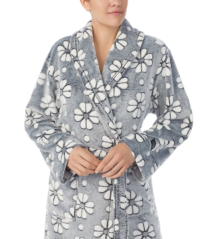 kate spade new york Floral Jacquard Plush Shawl Collar Long Sleeve Robe