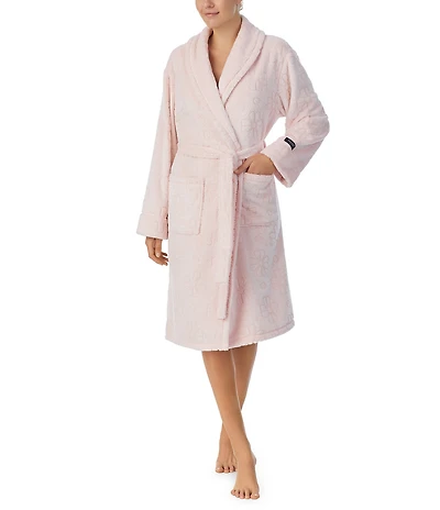 kate spade new york Floral Jacquard Plush Shawl Collar Long Sleeve Robe
