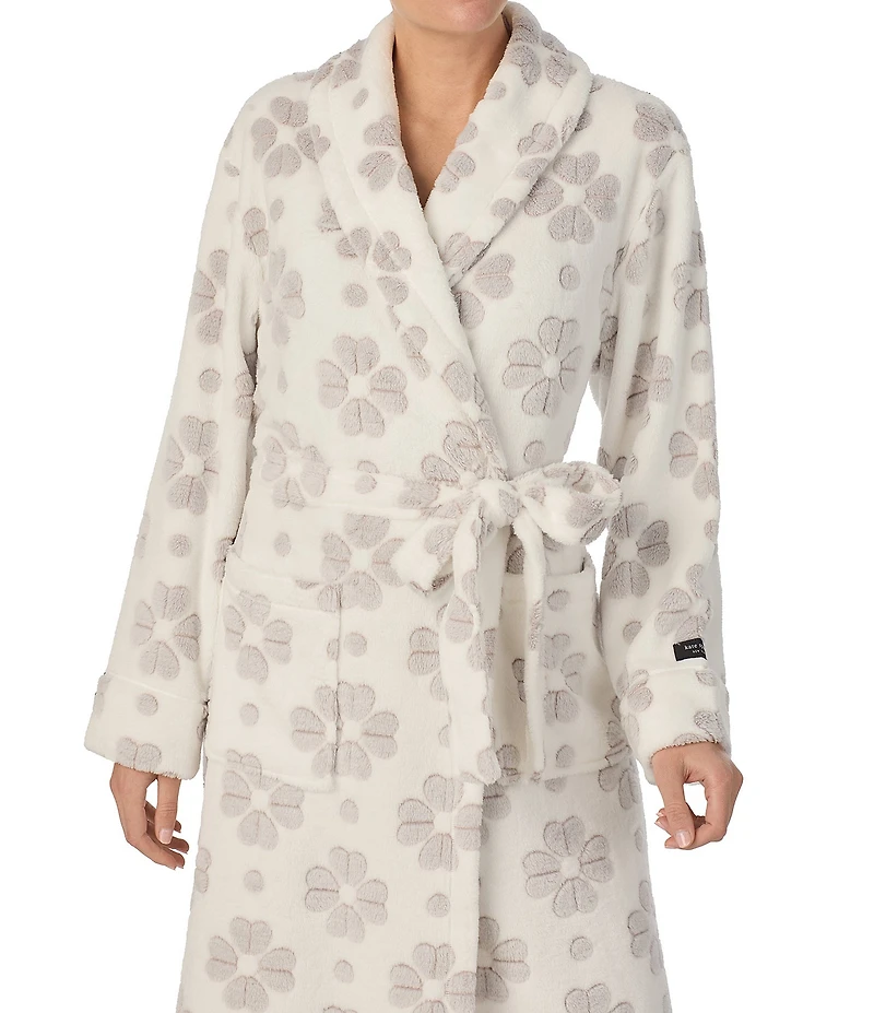 kate spade new york Floral Jacquard Plush Shawl Collar Long Sleeve Robe