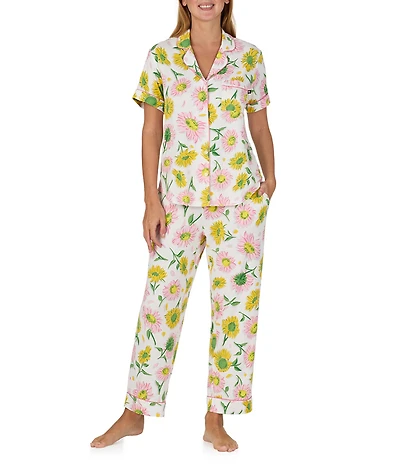 kate spade new york Floral Print Short Sleeve Notch Collar Jersey Knit Cropped Pajama Set