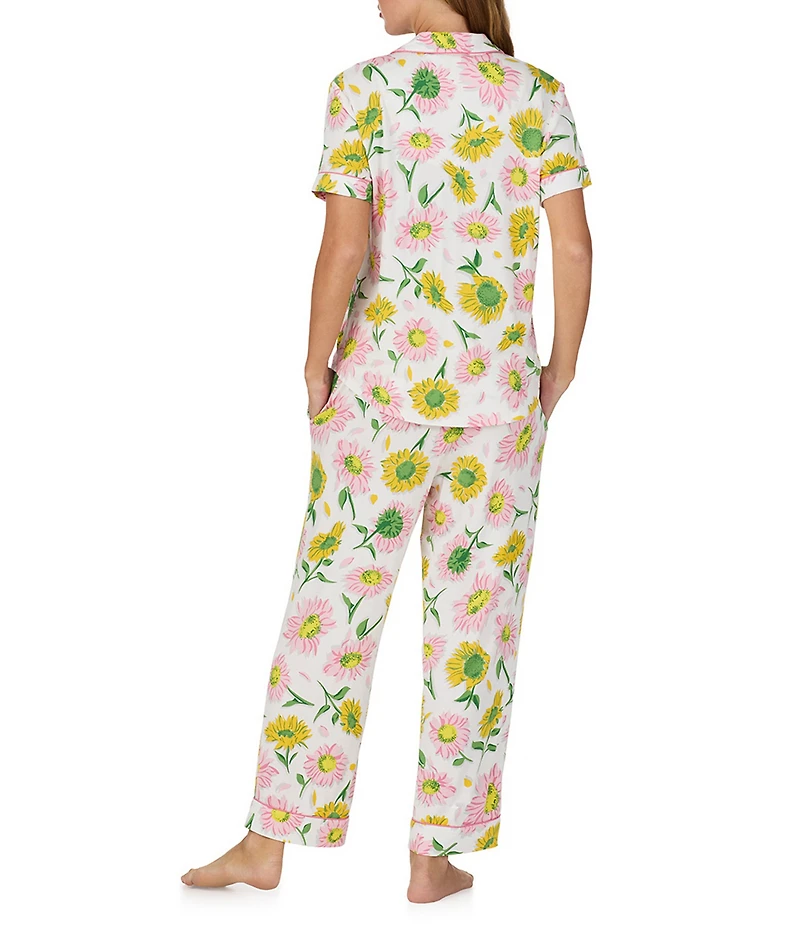 kate spade new york Floral Print Short Sleeve Notch Collar Jersey Knit Cropped Pajama Set
