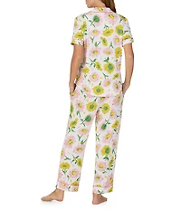 kate spade new york Floral Print Short Sleeve Notch Collar Jersey Knit Cropped Pajama Set