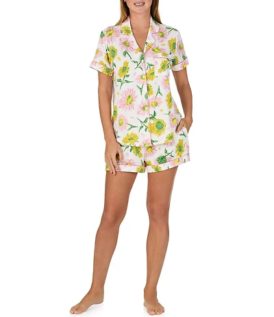 kate spade new york Floral Print Short Sleeve Notch Collar Jersey Knit Shorty Pajama Set