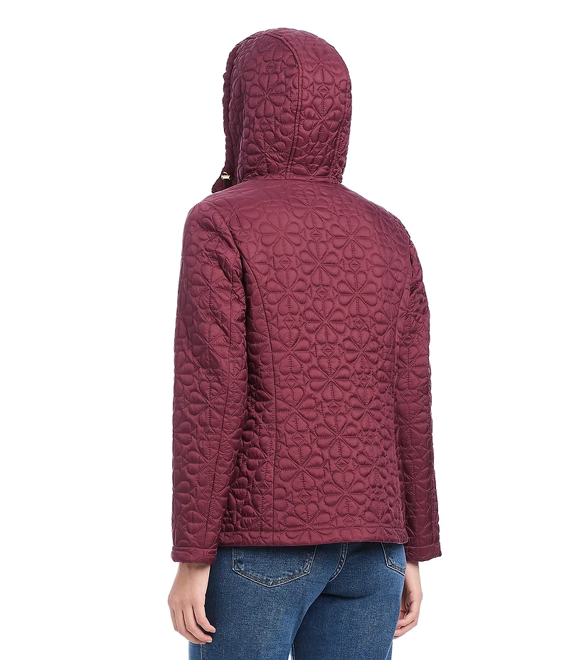 kate spade new york Floral Quilted Stand Collar Hooded Long Sleeve Snap Front Jacket