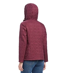 kate spade new york Floral Quilted Stand Collar Hooded Long Sleeve Snap Front Jacket