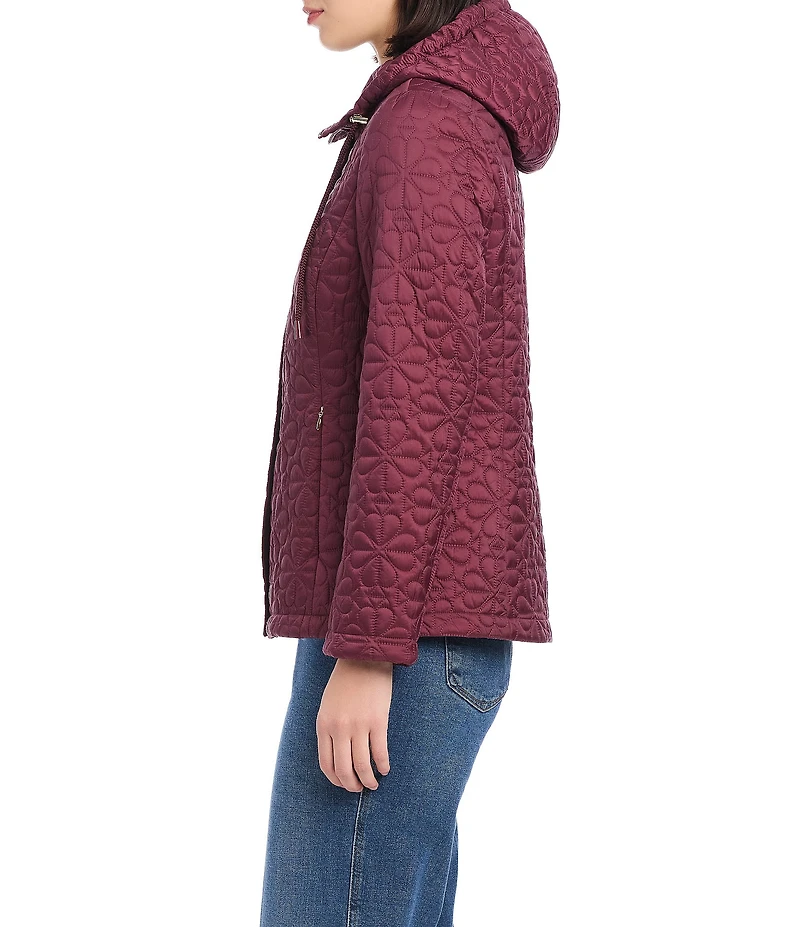 kate spade new york Floral Quilted Stand Collar Hooded Long Sleeve Snap Front Jacket