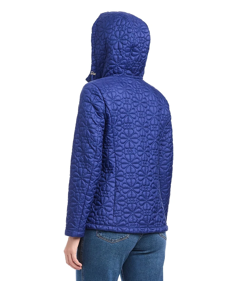 kate spade new york Floral Quilted Stand Collar Hooded Long Sleeve Snap Front Jacket