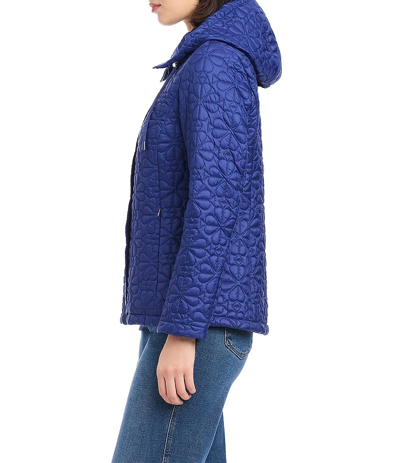 kate spade new york Floral Quilted Stand Collar Hooded Long Sleeve Snap Front Jacket