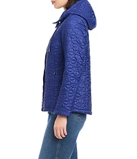 kate spade new york Floral Quilted Stand Collar Hooded Long Sleeve Snap Front Jacket