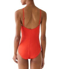kate spade new york Floral Rosette High Neck One Piece Swimsuit