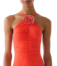 kate spade new york Floral Rosette High Neck One Piece Swimsuit