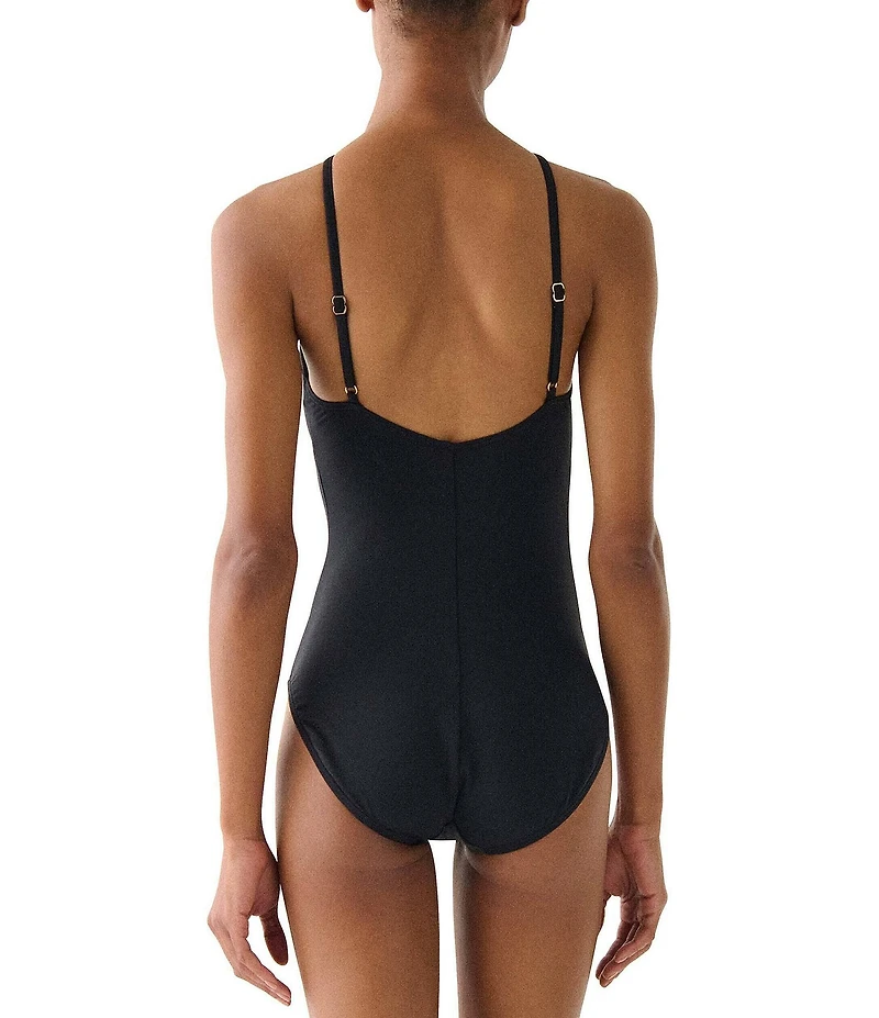 kate spade new york Floral Rosette High Neck One Piece Swimsuit