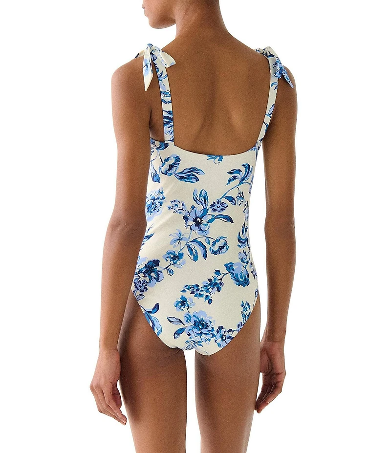 kate spade new york Floral Toile Shoulder Strap One Piece Swimsuit