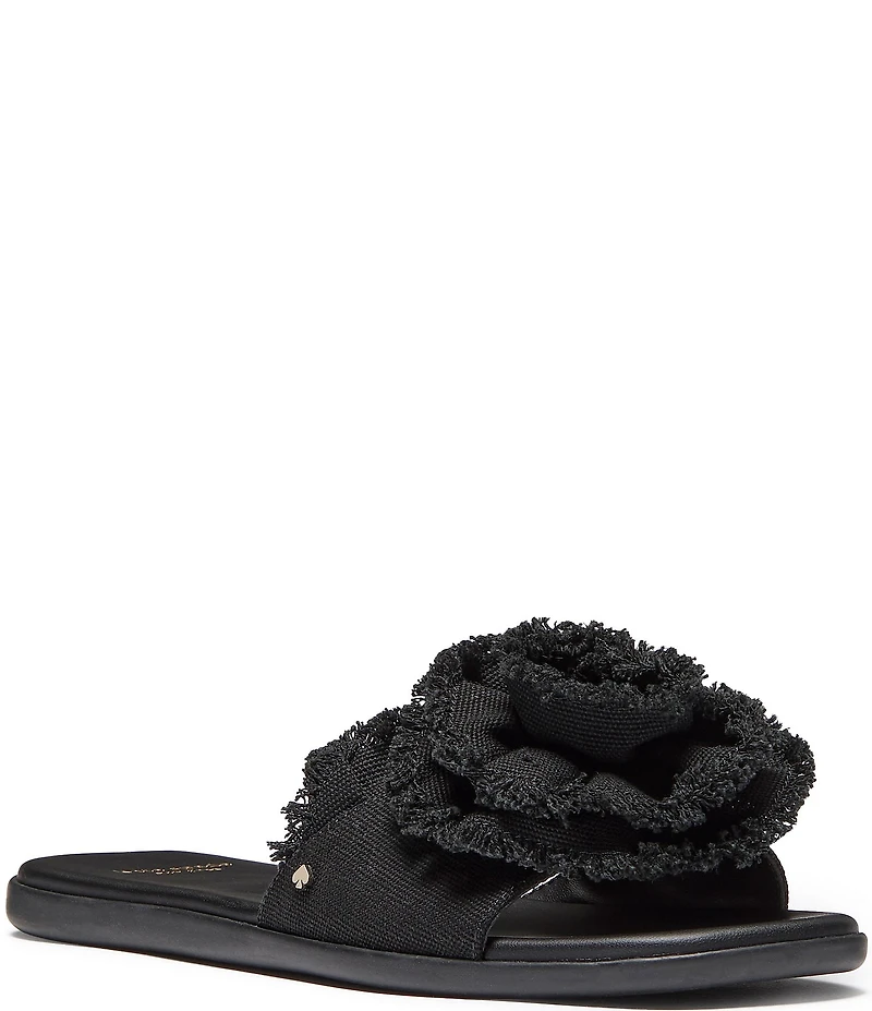 kate spade new york Flourish Canvas Frayed Flower Flat Slide Sandals