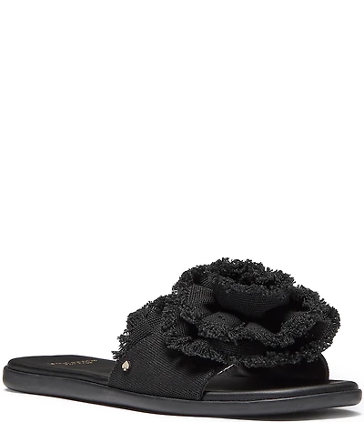 kate spade new york Flourish Canvas Frayed Flower Flat Slide Sandals