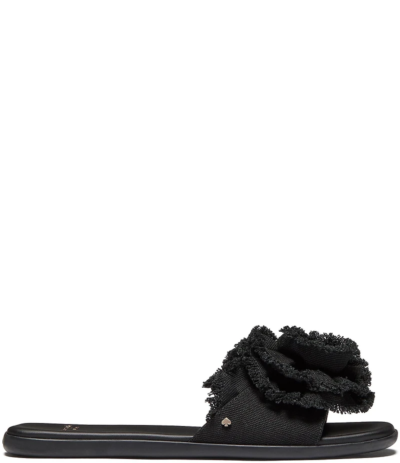 kate spade new york Flourish Canvas Frayed Flower Flat Slide Sandals