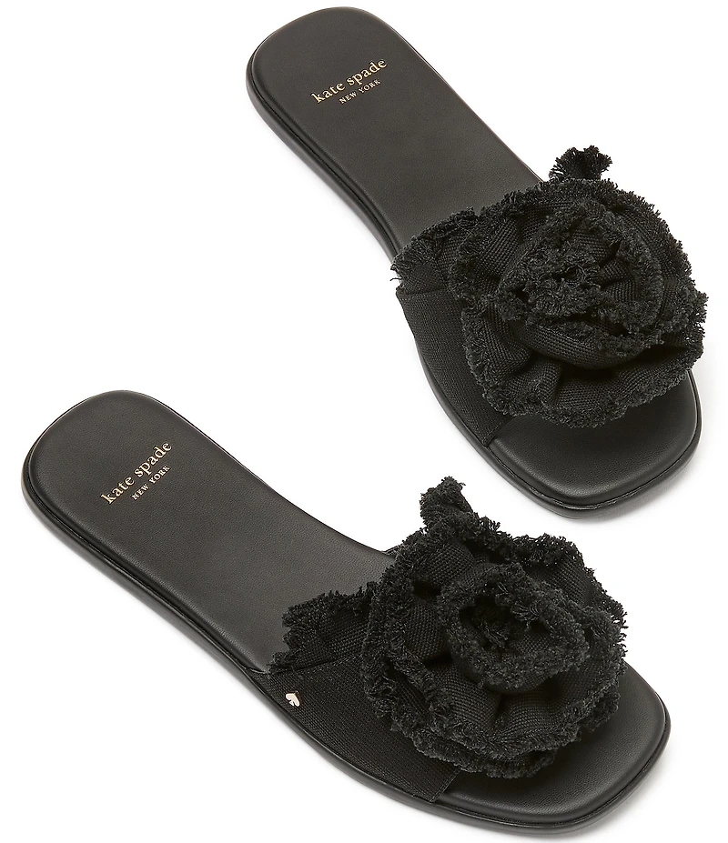 kate spade new york Flourish Canvas Frayed Flower Flat Slide Sandals