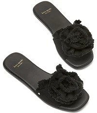 kate spade new york Flourish Canvas Frayed Flower Flat Slide Sandals