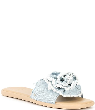 kate spade new york Flourish Denim Flower Ornament Flat Slide Sandals