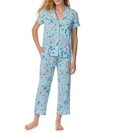 kate spade new york Game On Print Short Sleeve Notch Collar Jersey Knit Cropped Pajama Set