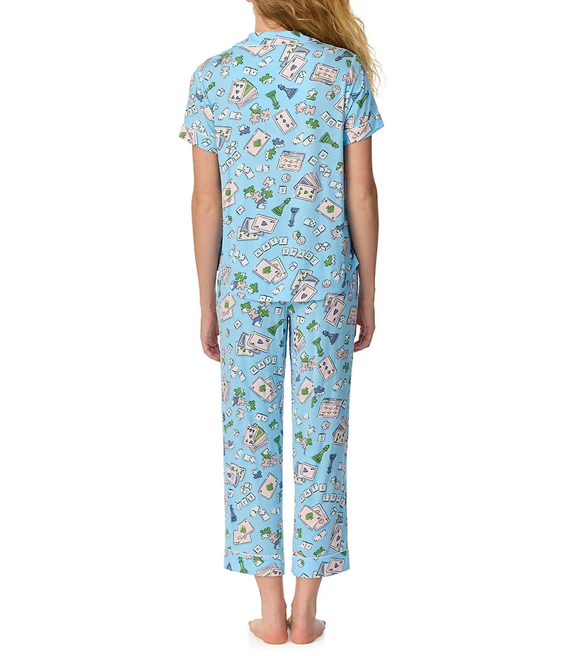 kate spade new york Game On Print Short Sleeve Notch Collar Jersey Knit Cropped Pajama Set