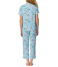 kate spade new york Game On Print Short Sleeve Notch Collar Jersey Knit Cropped Pajama Set