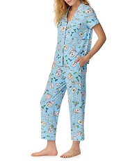 kate spade new york Game On Print Short Sleeve Notch Collar Jersey Knit Cropped Pajama Set
