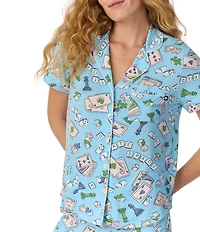 kate spade new york Game On Print Short Sleeve Notch Collar Jersey Knit Cropped Pajama Set